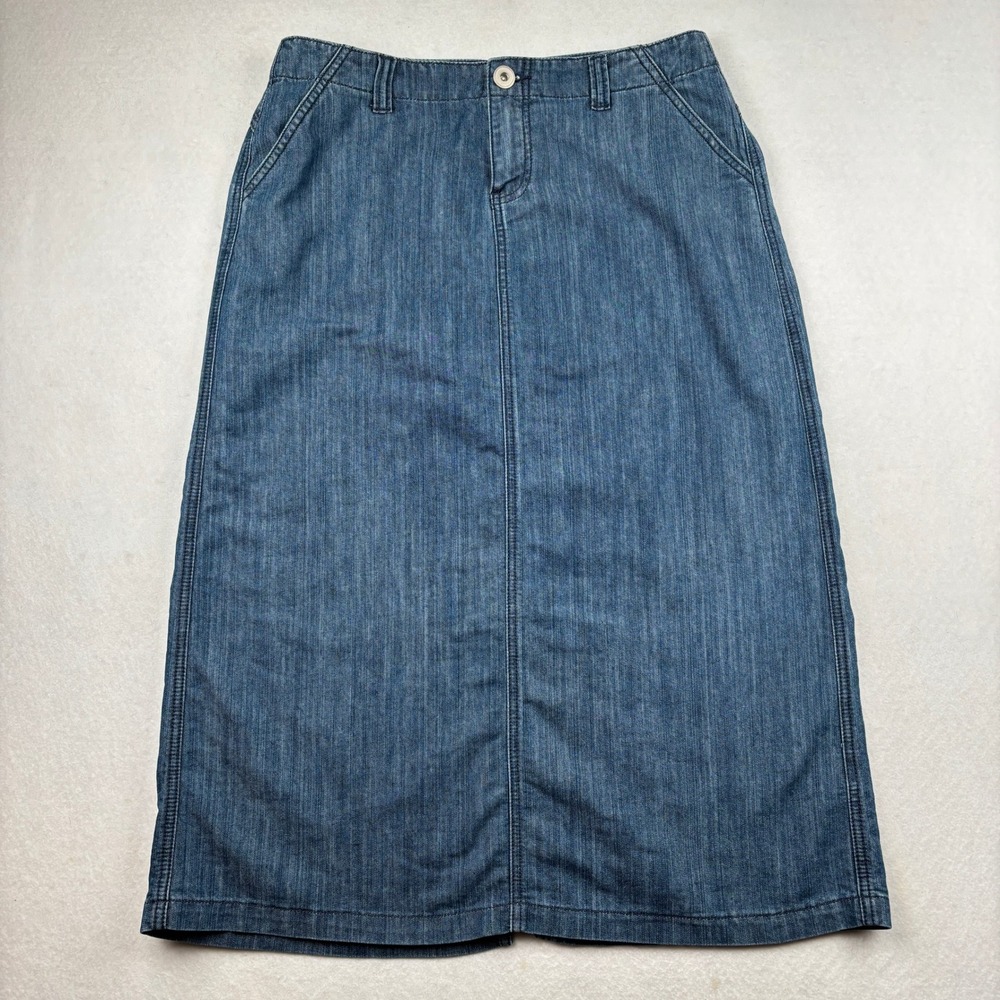 Christopher & Banks Denim Skirt Womens 12 Back Flap Pockets Classic Modest - Picture 2 of 11